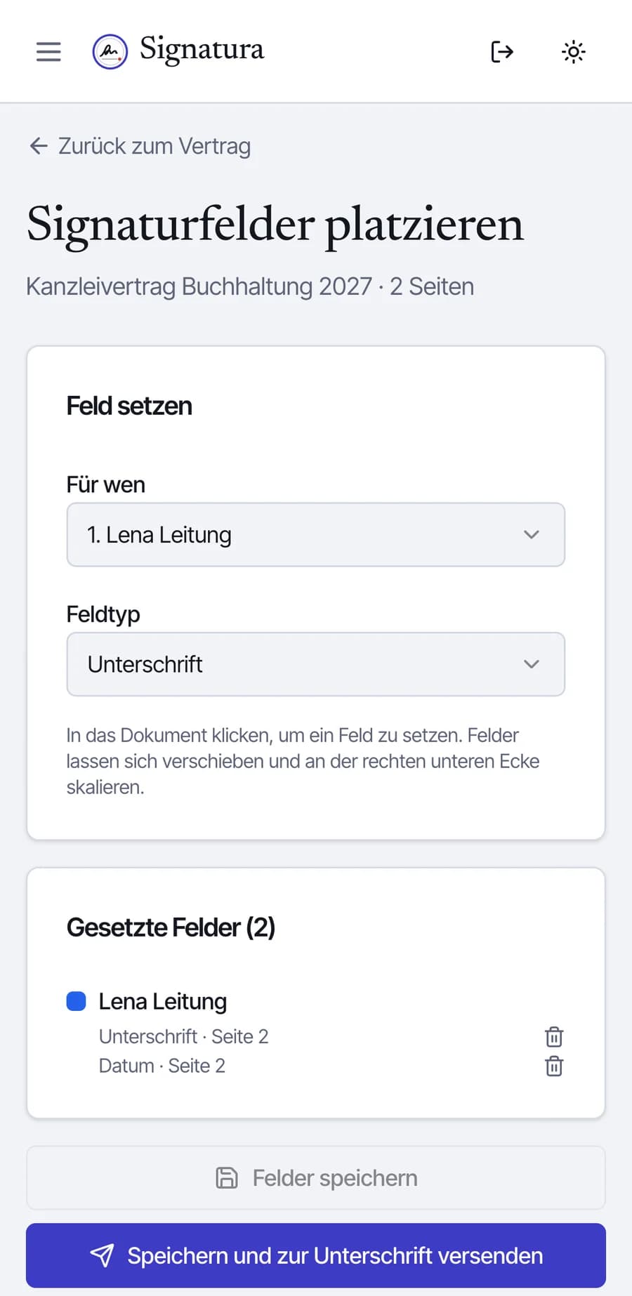 Signaturfelder im Dokument platzieren