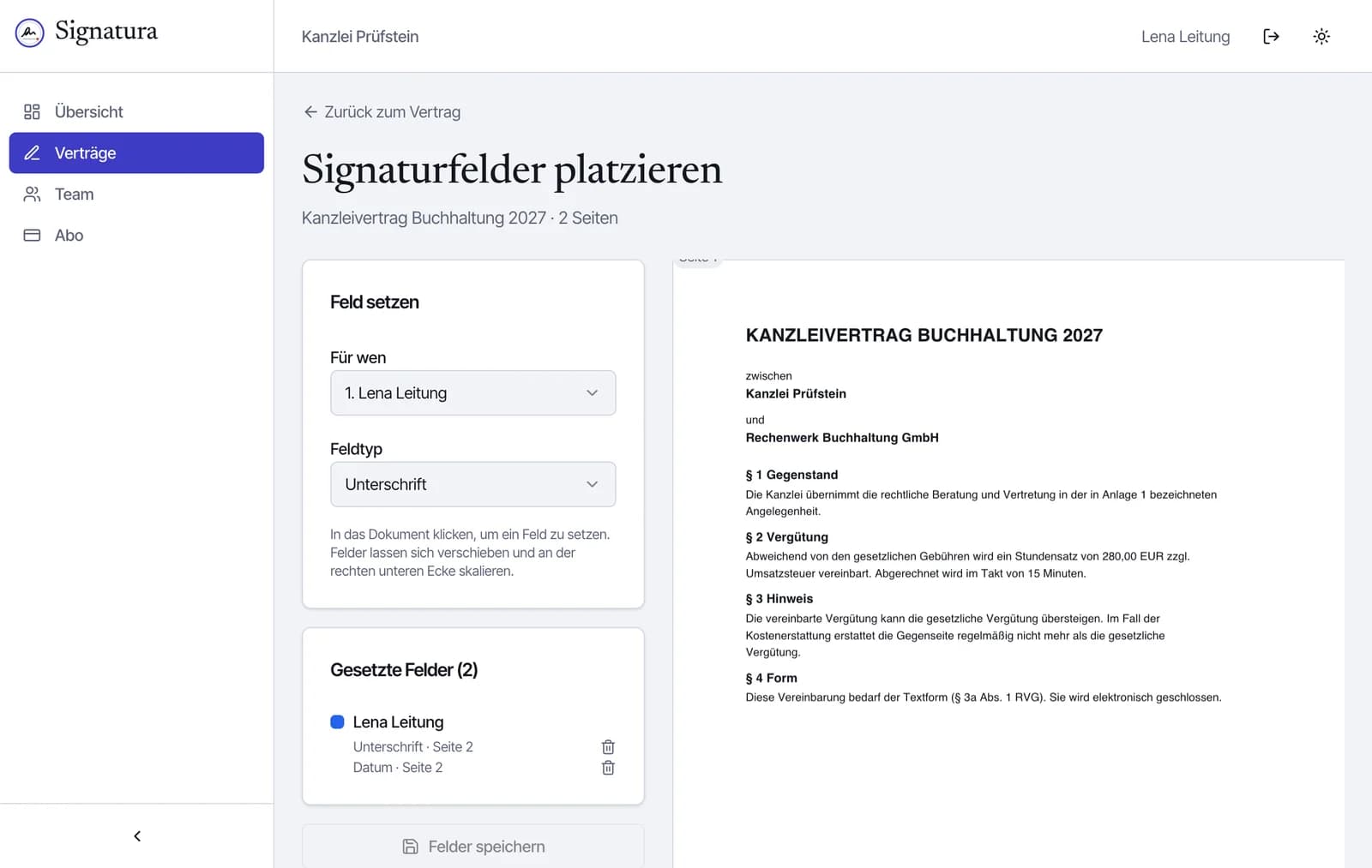 Signaturfelder im Dokument platzieren